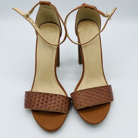 Wild Diva Shoes Womens Size 7.5 Brown Woven Braid Block Heels Sandals Ankle - Picture 10 of 12